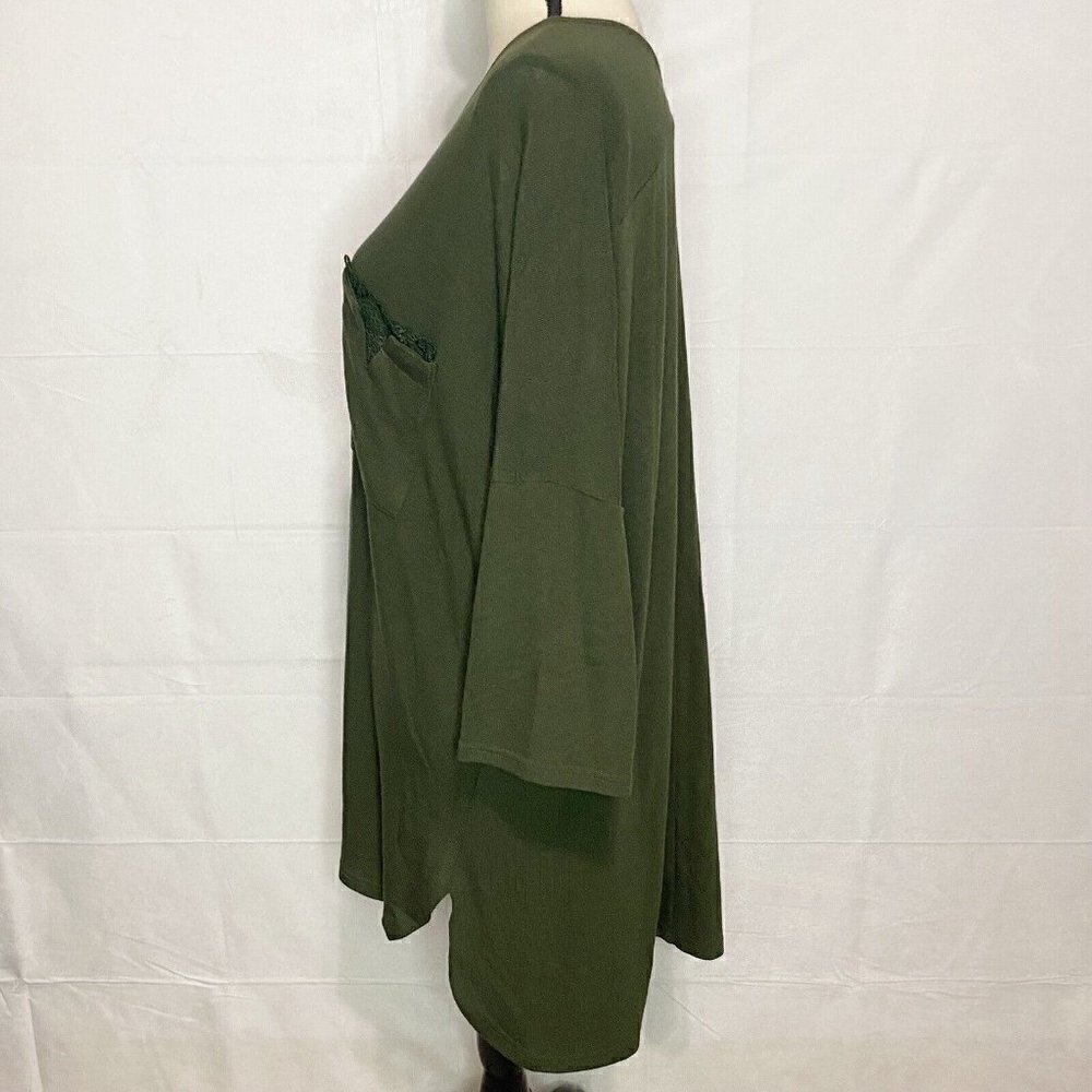 SUZANNE BETRO Olive Green Lace Pocket Women's Knit Top Shirt Sz 3X - Picture 4 of 7